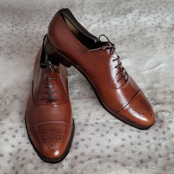 SALVATORE FERRAGAMO DRESS BROGUE COGNAC OXFORD - Picture 3 of 12